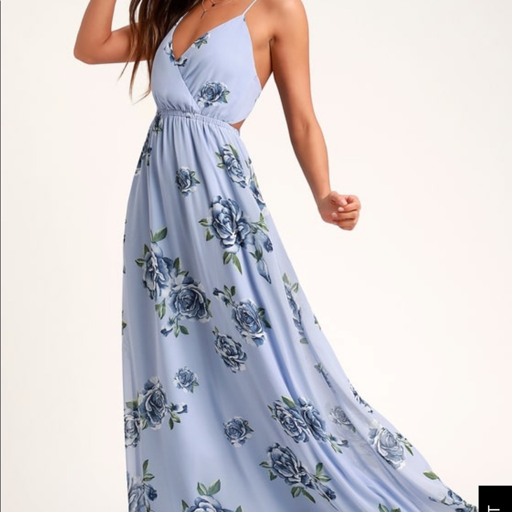 Lulus Kind And Loving Light Blue Floral Print Backless Maxi Dress - Size XS